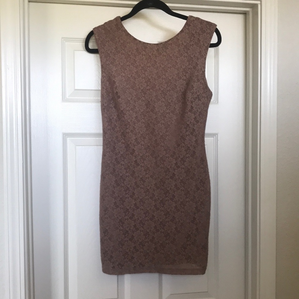 Brown lace body con dress